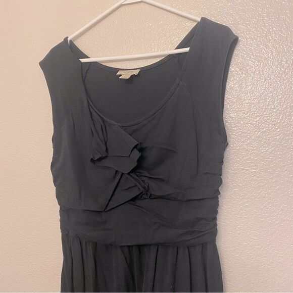 Loft black stretchy modal jersey sleeveles scoop neck ruffle comfort dress L - Picture 3 of 9